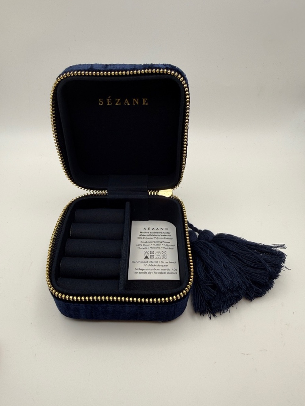 Sézane Navy Velvet Jewelry Travel Case with Tassels